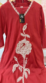 Super gorgeous rose embroidered suit set in red