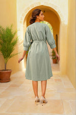 Pista green embroidered cotton wrap on dress