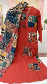 Cotton ajrakh red full suit set