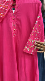 Pure cotton designer back and hand embroidered full suit in pink