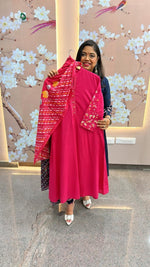 Pure cotton designer back and hand embroidered full suit in pink