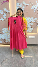 Designer sleeves Rani pink super soft cotton kurta pant