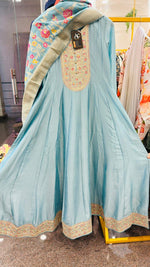 Shoulder silk Anarkali paired with meenakari Banarasi dupatta
