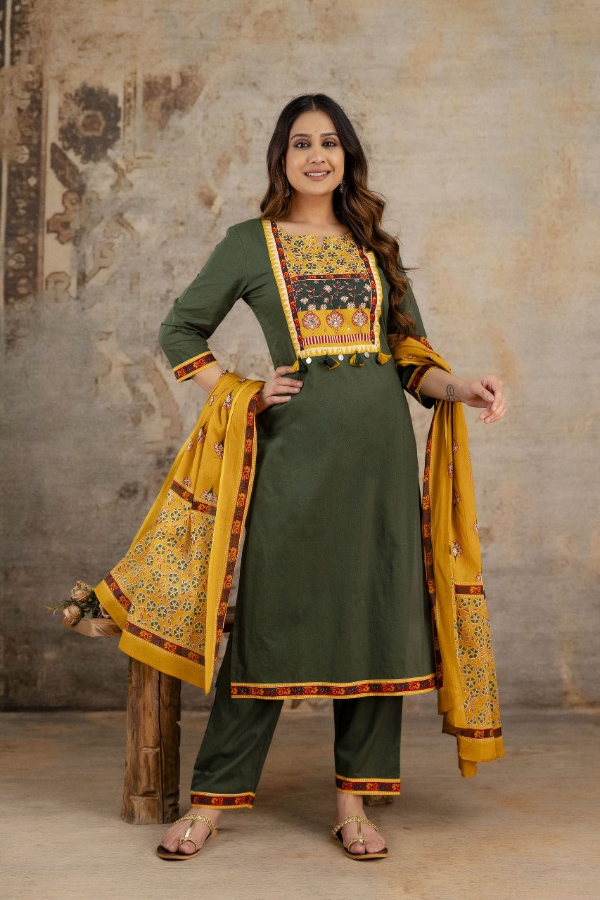 Pure cotton smart suit set in green