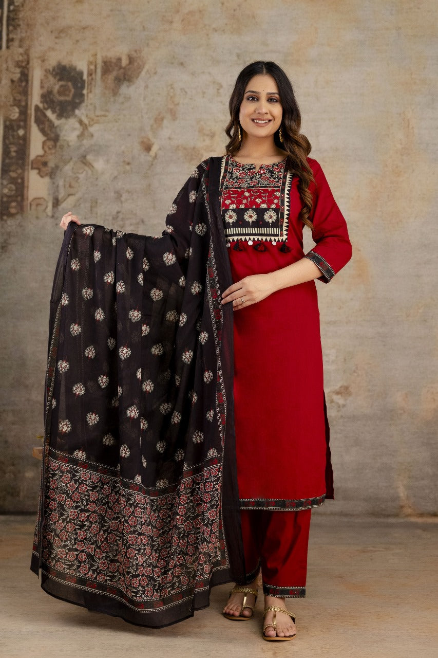 Pure cotton smart suit set in red