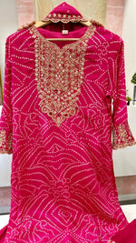 Pink pure bandhani Zari detailing pure crepe suit set