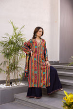 Heavy rayon V neck kurta paired with skirt palazzo