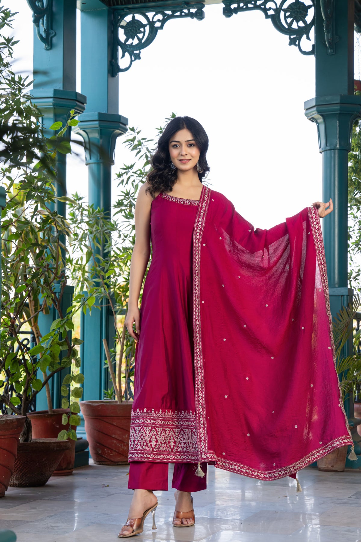 Smart designer noodle strap silk Anarkali