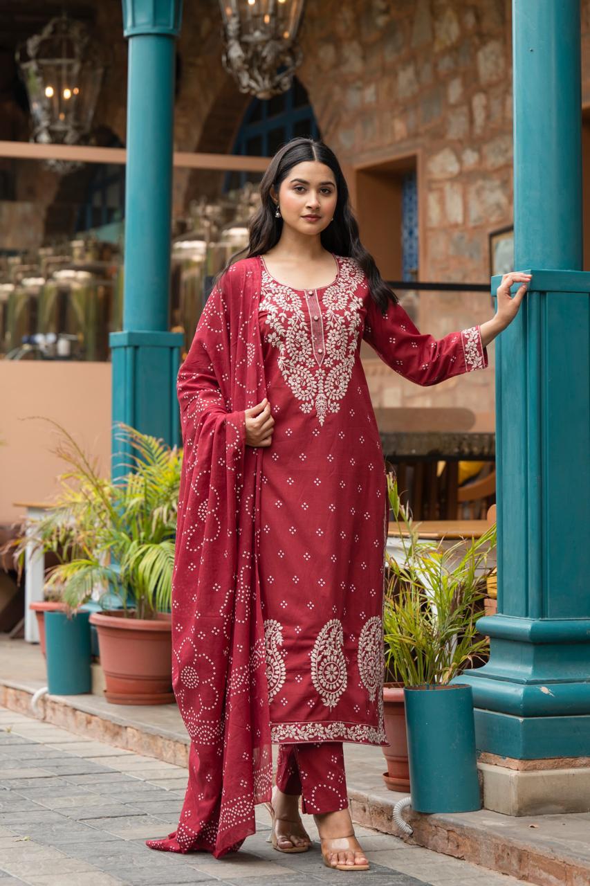 Pure cotton embroidered full suit set