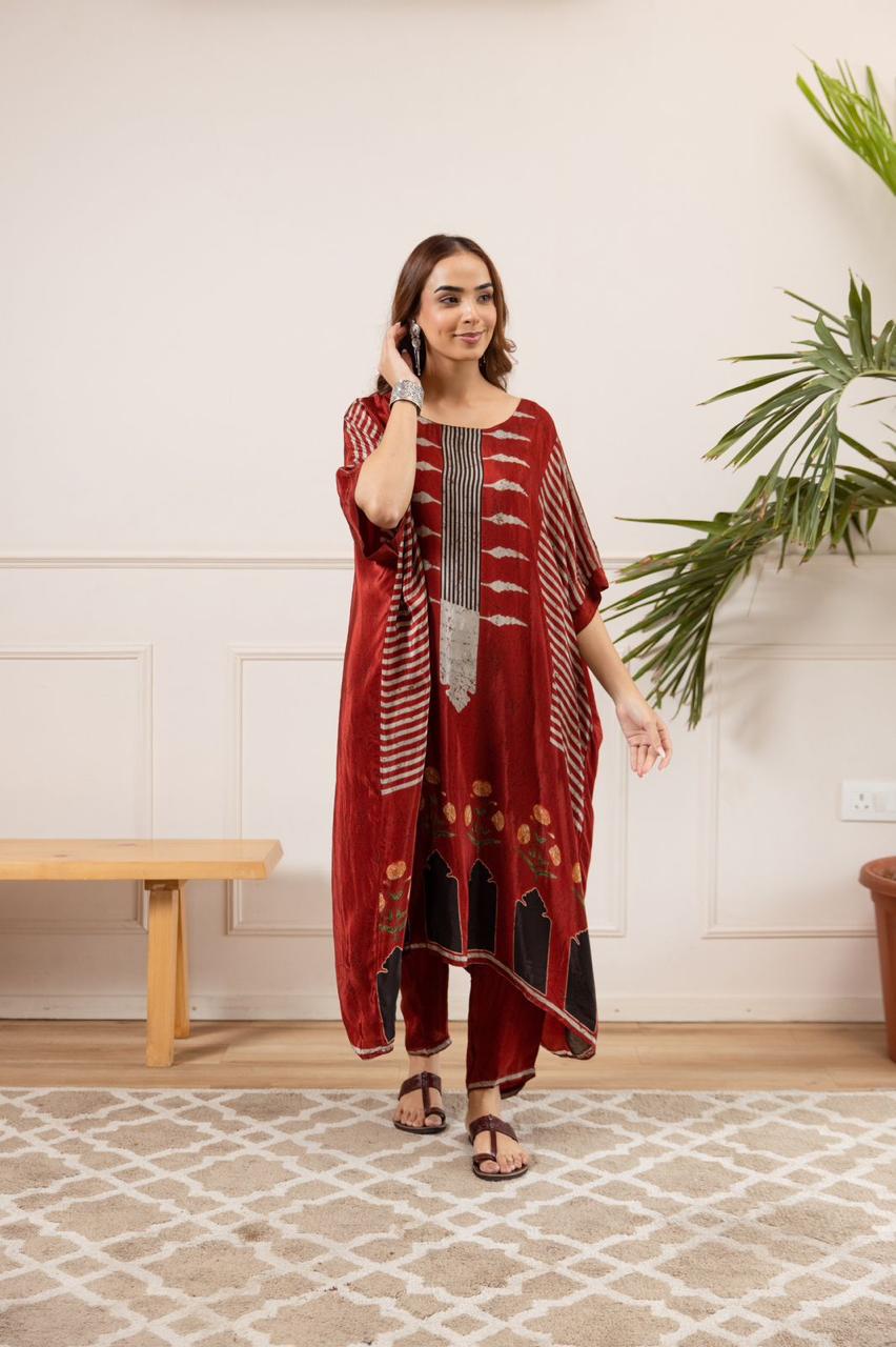 Pure crepe designer kaftan set