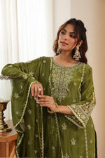 Designer suit pure crepe suit set in green