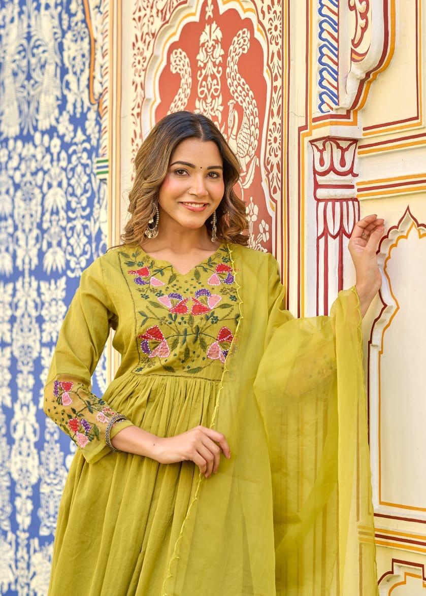 Pure Mul cotton embroidered full suit