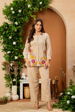 Jute cotton appliqué work co ord set