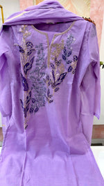 Premium Mul Chanderi appliqué work suit