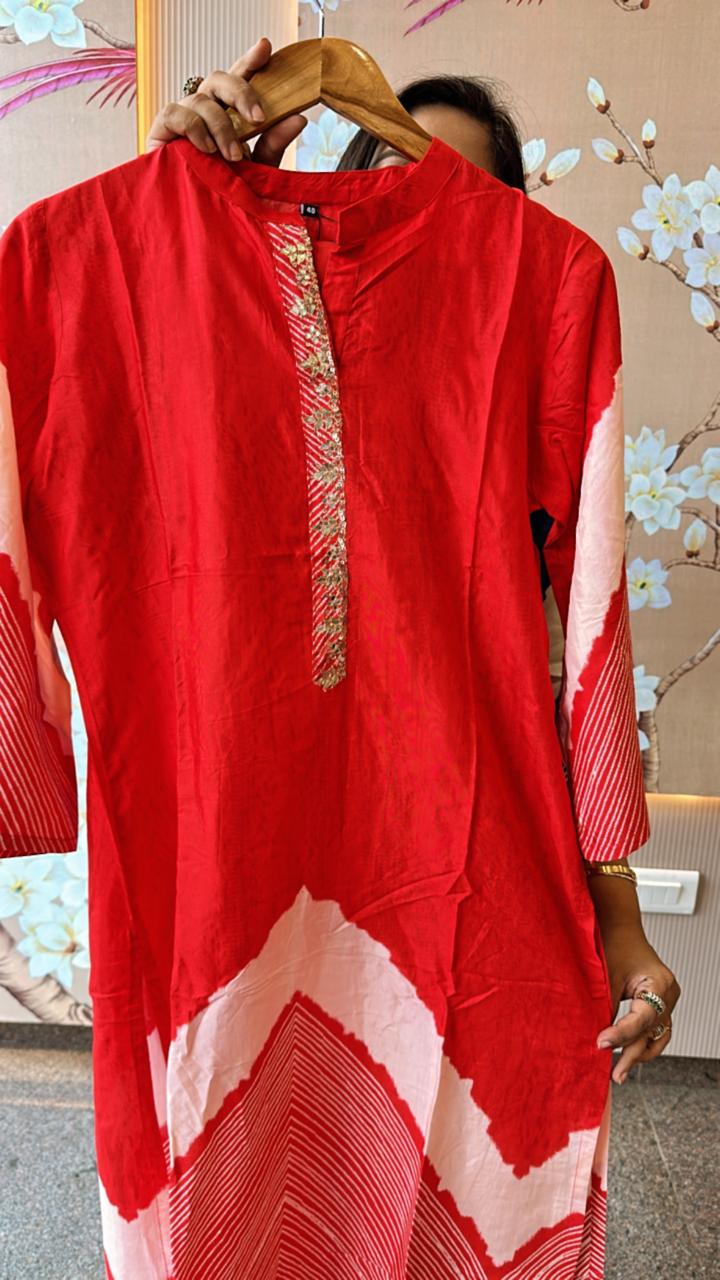 Pure crepe designer co ord set in red