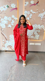 Pretty pure cotton embroidered full suit in red