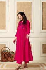 Modale embroidered designer back kurta pant in pink