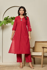 Pure cotton embroidered kurta pant in maroon