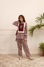 Smart heavy cotton rayon embroidered co ord in maroon