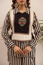 Smart heavy cotton rayon embroidered co ord in black