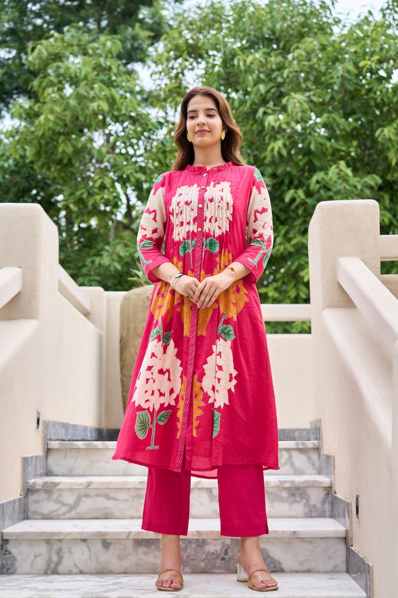 Pure Mul cotton digital printed suit set in pink