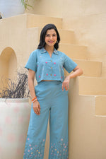 Pretty cotton embroidered blue co ord set