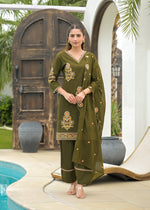 Embroidered Farsi salwar suit set in green colour