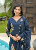 Embroidered Farsi salwar suit set in blue colour