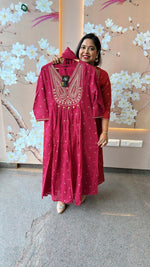 Wow Mul cotton Zari embroidery cotton suit set in pink