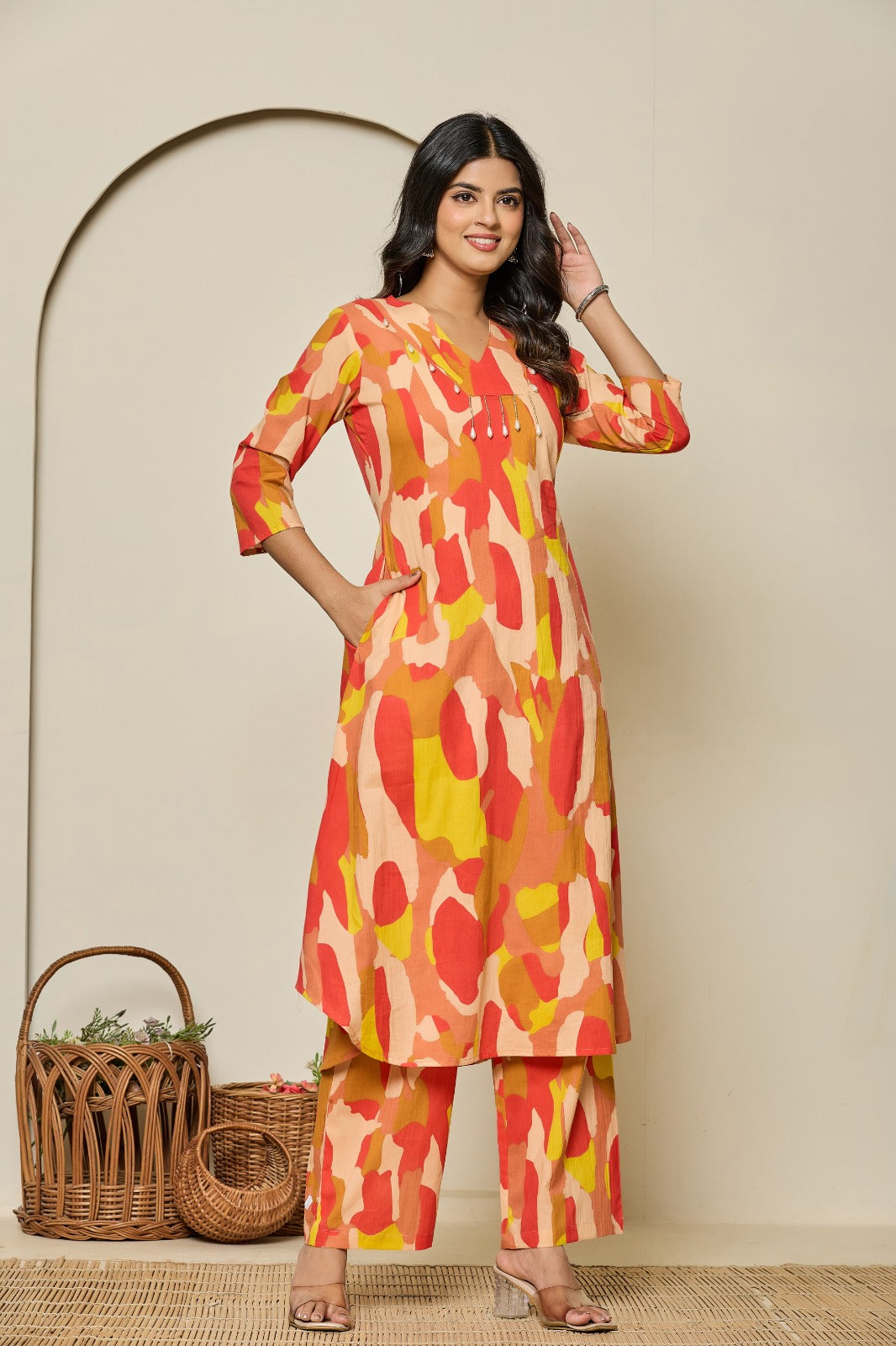 Pure cotton digital printed embellished kurta pant