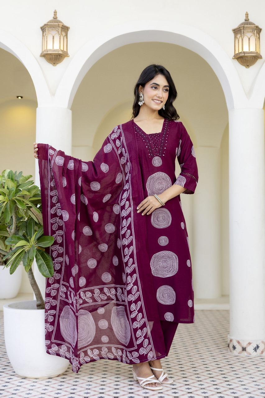 Smart beautiful chakra cotton suit set with pocket