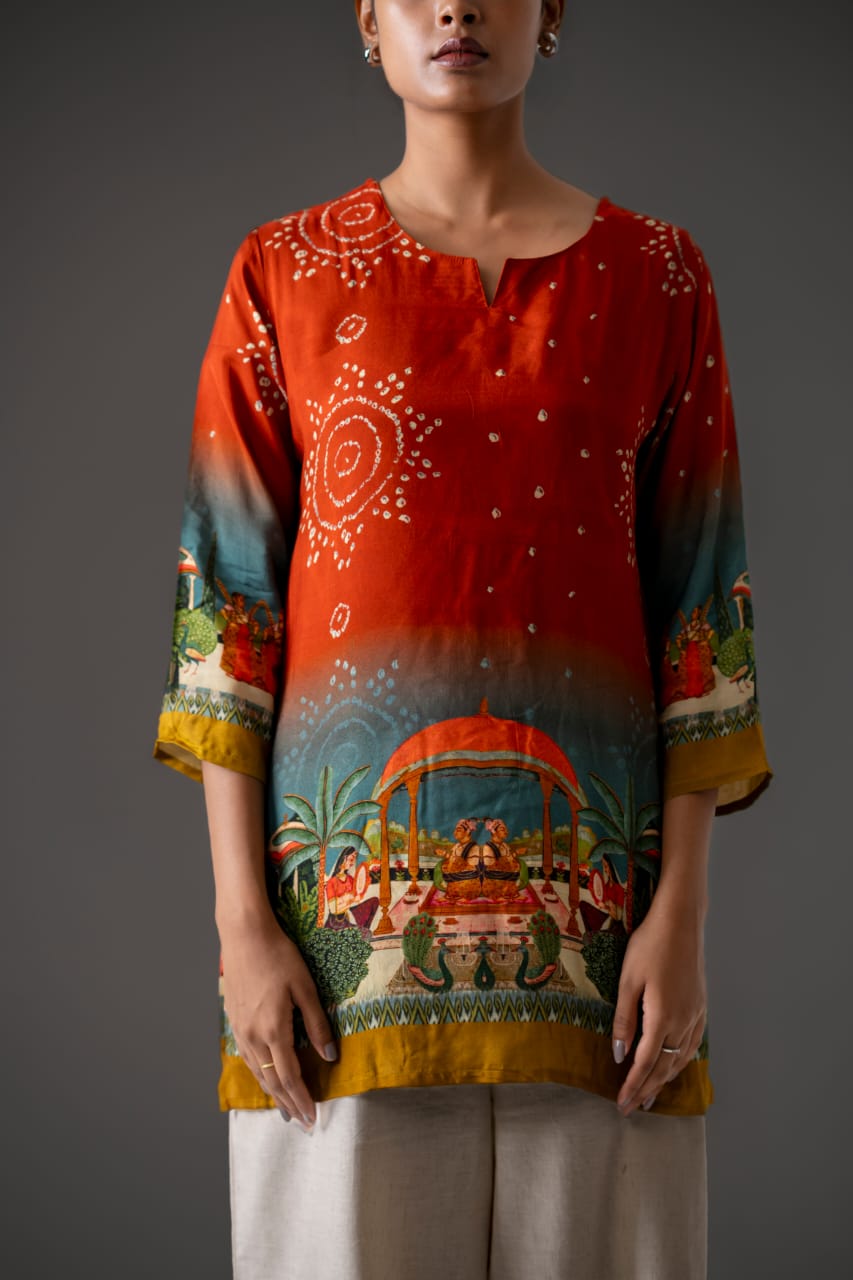 Gorgeous pinchwai silk top in ombré rust