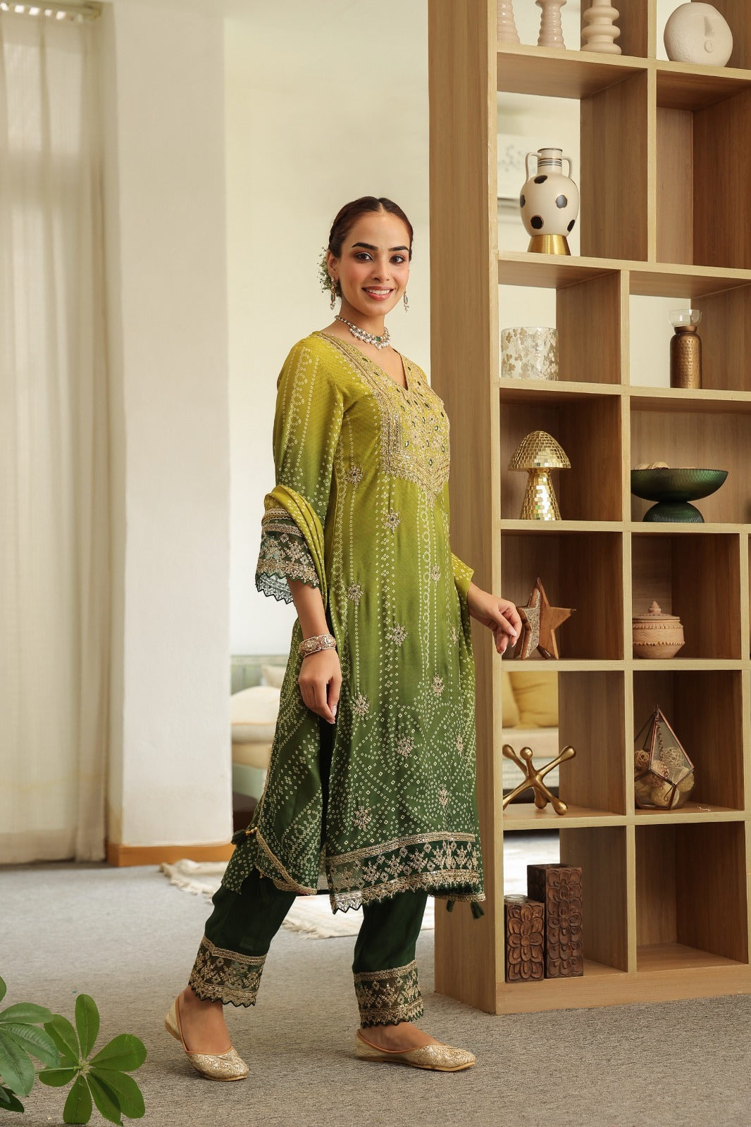 Pure muslin with Mul cotton lining in green