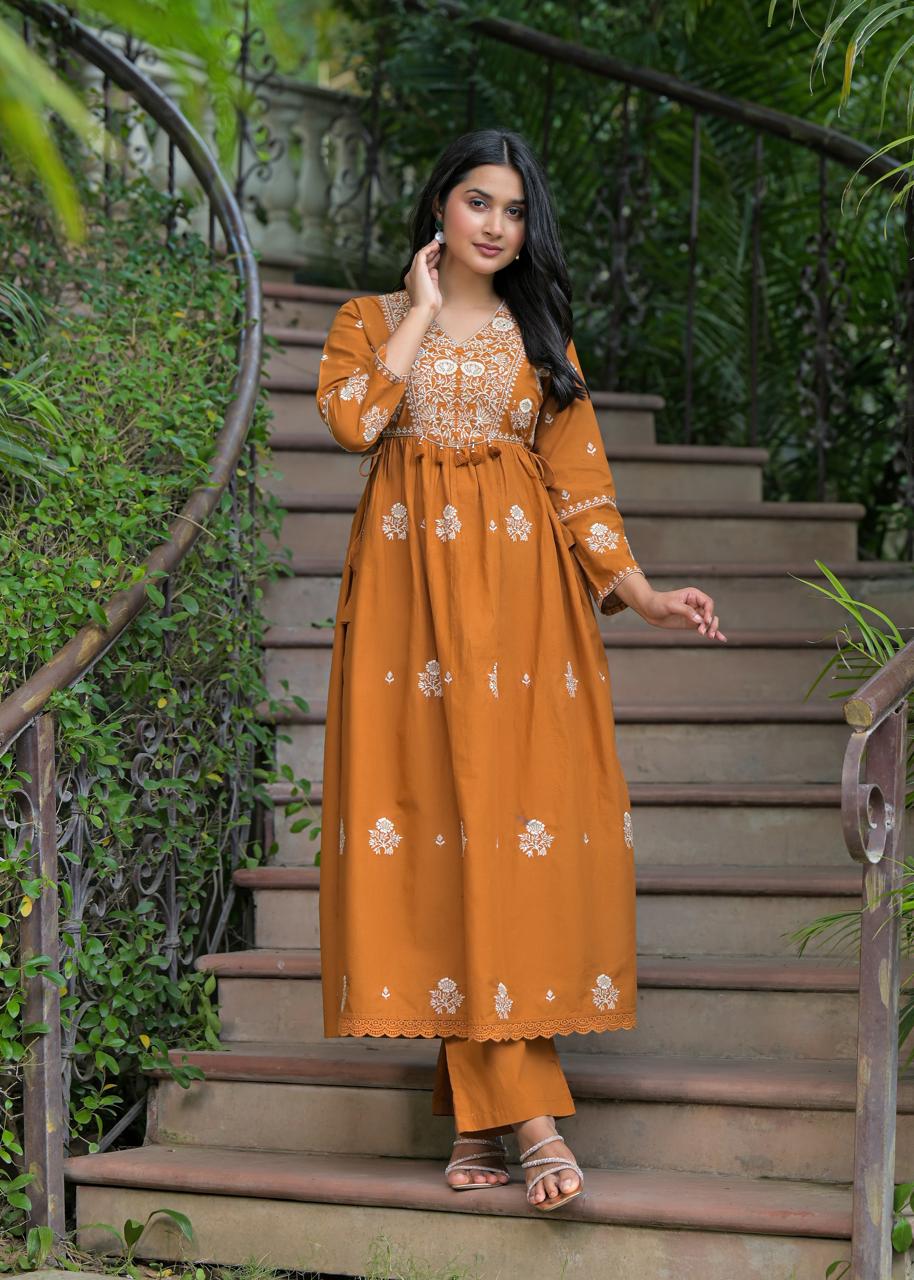 Smart cotton embroidered full suit set