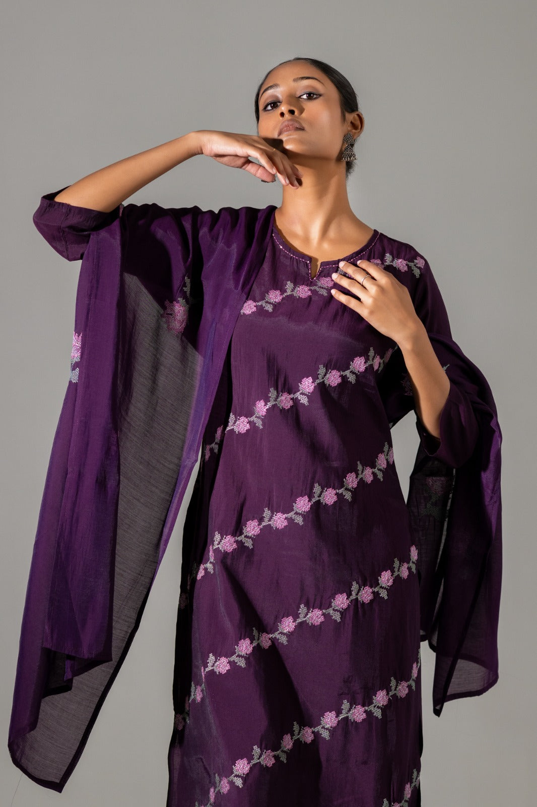 Modale cross stitched embroidered suit set