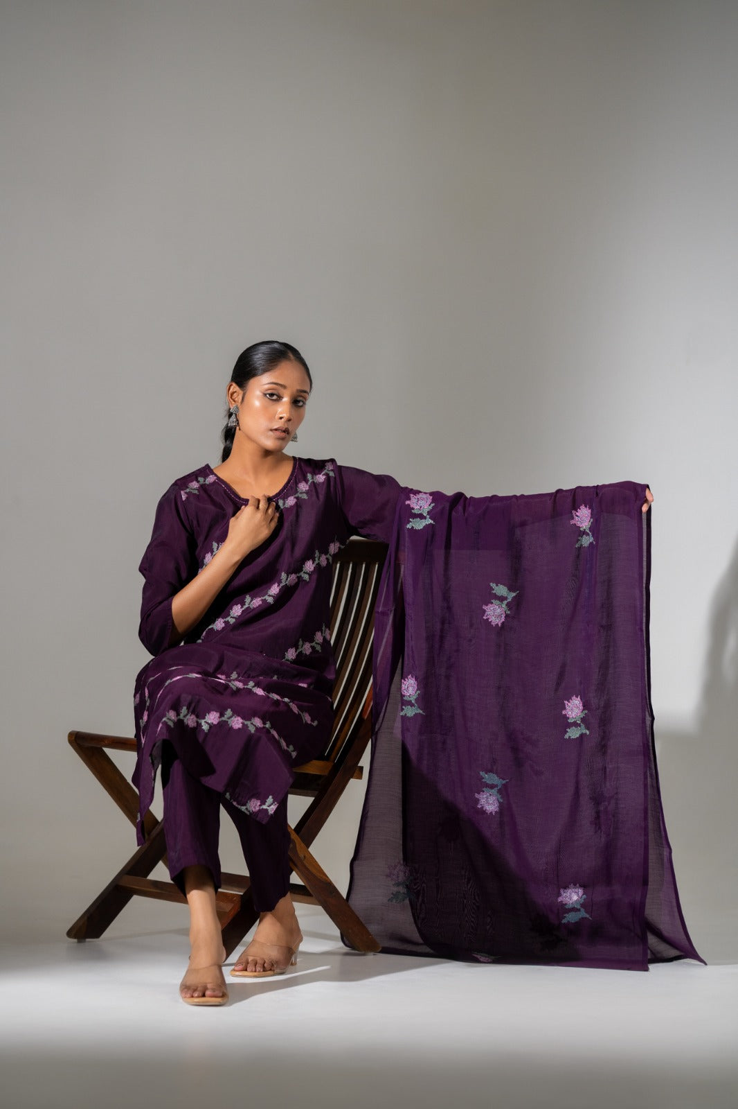 Modale cross stitched embroidered suit set