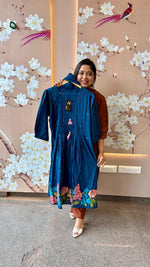 Pure cotton full suit fully embroidered in blue