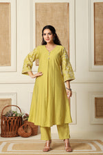 Gorgeous silk pink embroidered kurta pant in yellow