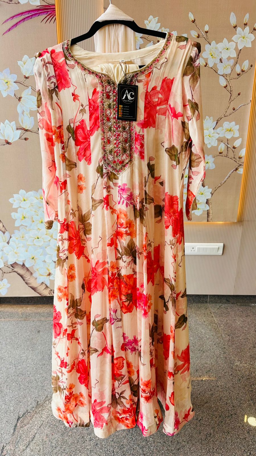 Pure chinon Anarkali gown full suit