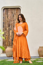 Super smart Mul silk designer suit set in orange