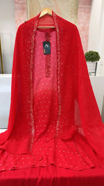 Heavy chinon with full gold Zari weaving suit paired with crepe embellished dupatta