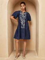 Denim cotton embroidered one piece