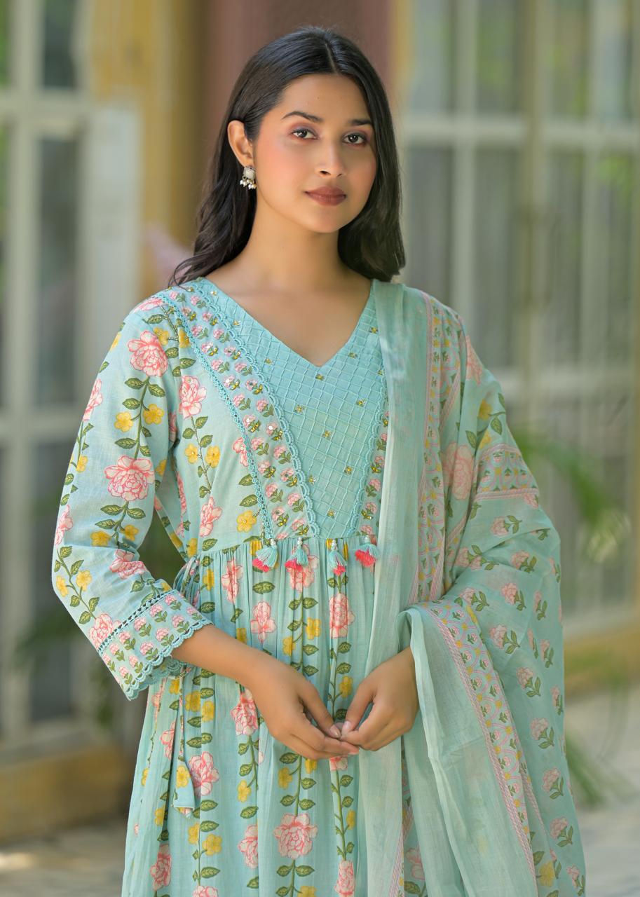 Pure cotton Anarkali suit set