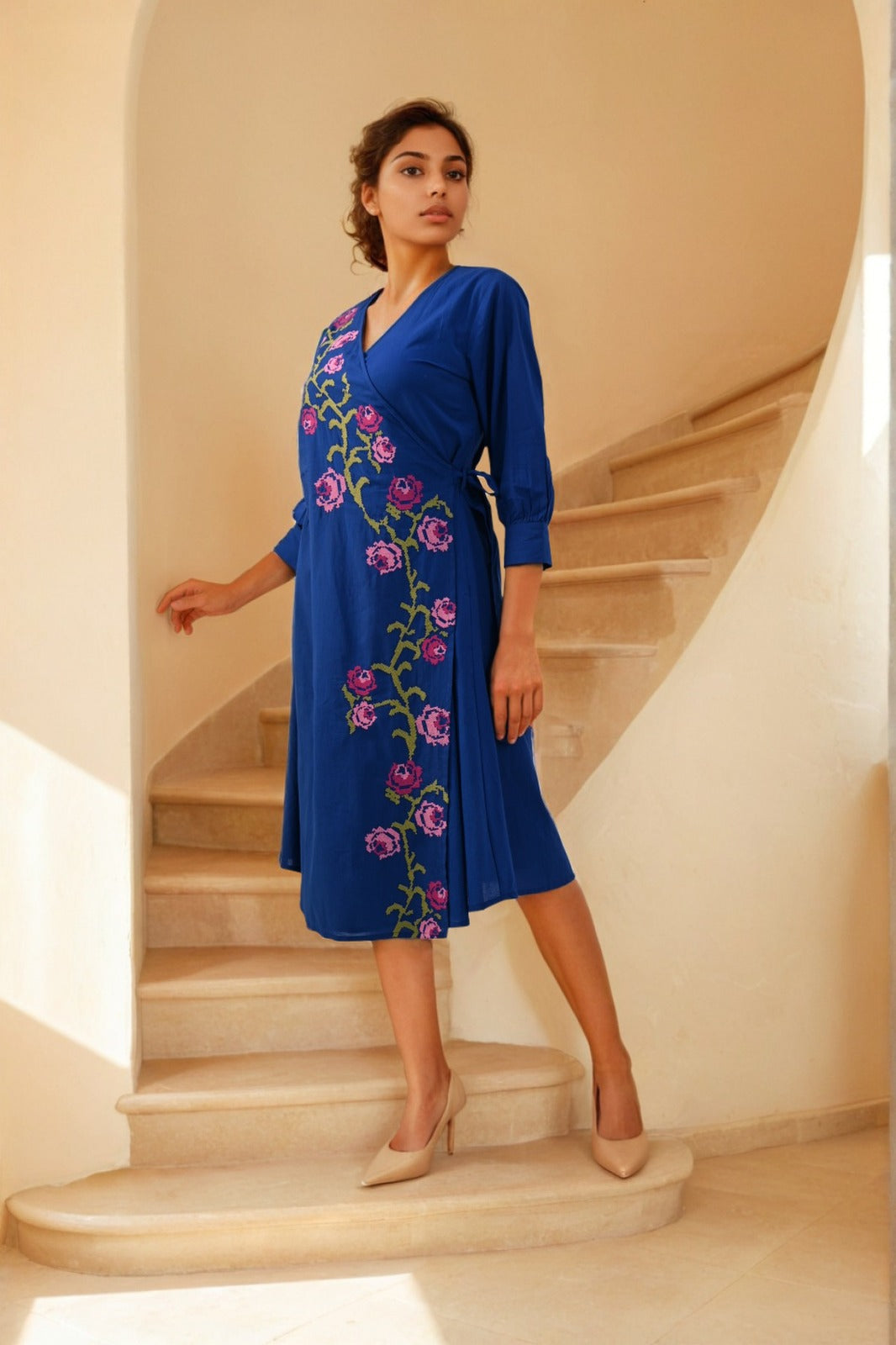 Super smart wrap on cross stitched dress