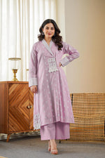 Smart premium cotton stylish co ord set in purple