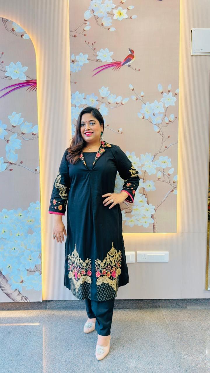 Jacket pattern fully embroidered cotton kurta pant