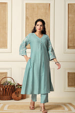 Raw silkdesigner sleeves smart kurta pant in blue