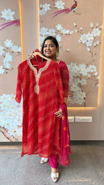 Pretty pretty georgette with lining and gotta detailing suit set ( slim fit advisable to go for a size up) in red