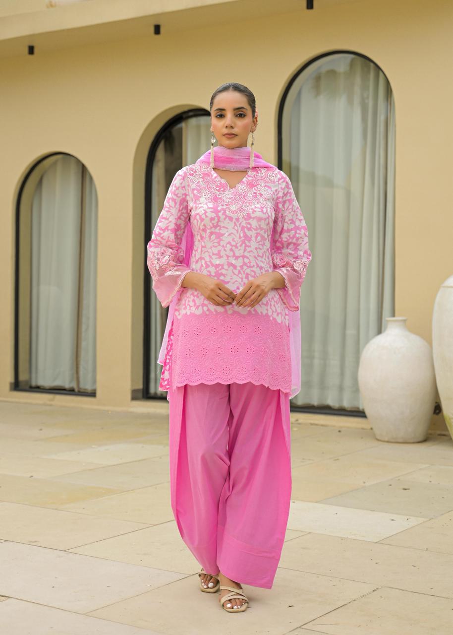 Designer cotton farshi salwar suit set in pink