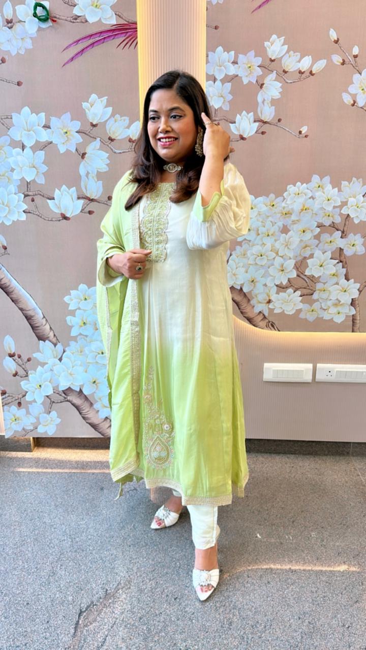 Premium handwork tissue Anarkali suit set